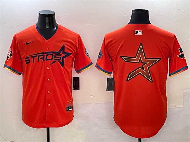 Men%27s Houston Astros Team Big Logo Orange 2025 City Connect With Texas Patch Limited Stitched Jersey